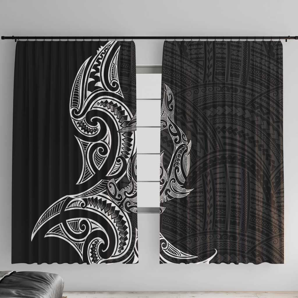 New Zealand Hammerhead Shark Window Curtain Maori Haehae Mangopare Black - Aussie Hoodie