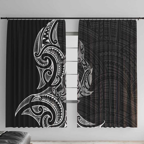 New Zealand Hammerhead Shark Window Curtain Maori Haehae Mangopare Black - Aussie Hoodie
