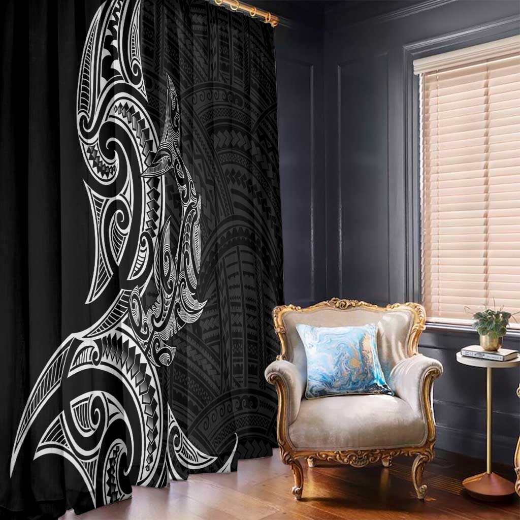 New Zealand Hammerhead Shark Window Curtain Maori Haehae Mangopare Black - Aussie Hoodie