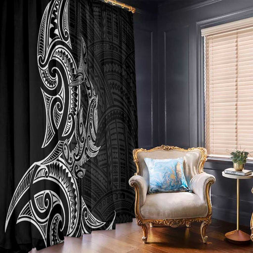 New Zealand Hammerhead Shark Window Curtain Maori Haehae Mangopare Black - Aussie Hoodie