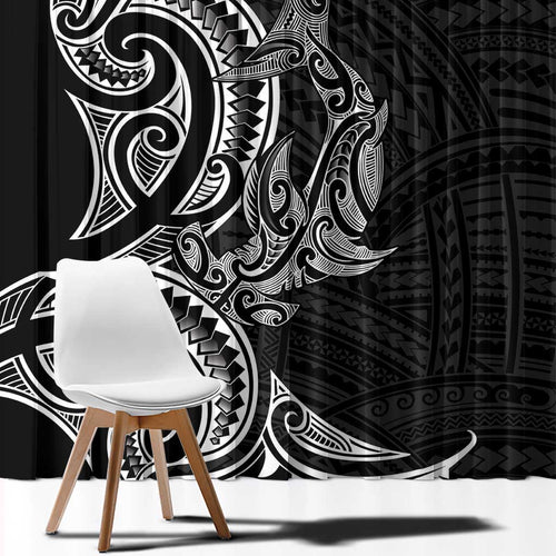 New Zealand Hammerhead Shark Window Curtain Maori Haehae Mangopare Black - Aussie Hoodie