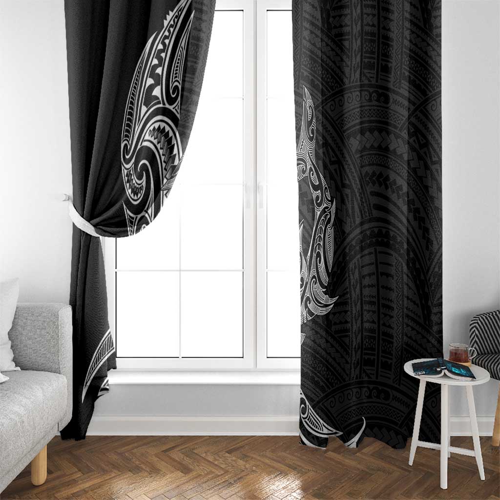 New Zealand Hammerhead Shark Window Curtain Maori Haehae Mangopare Black - Aussie Hoodie