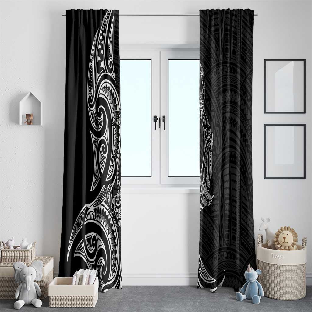 New Zealand Hammerhead Shark Window Curtain Maori Haehae Mangopare Black - Aussie Hoodie