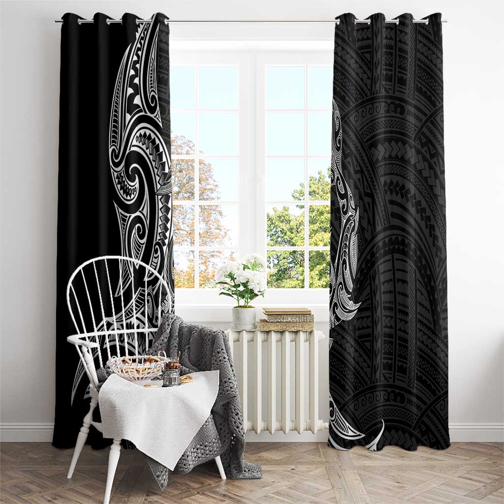 New Zealand Hammerhead Shark Window Curtain Maori Haehae Mangopare Black - Aussie Hoodie
