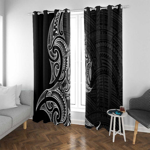 New Zealand Hammerhead Shark Window Curtain Maori Haehae Mangopare Black - Aussie Hoodie