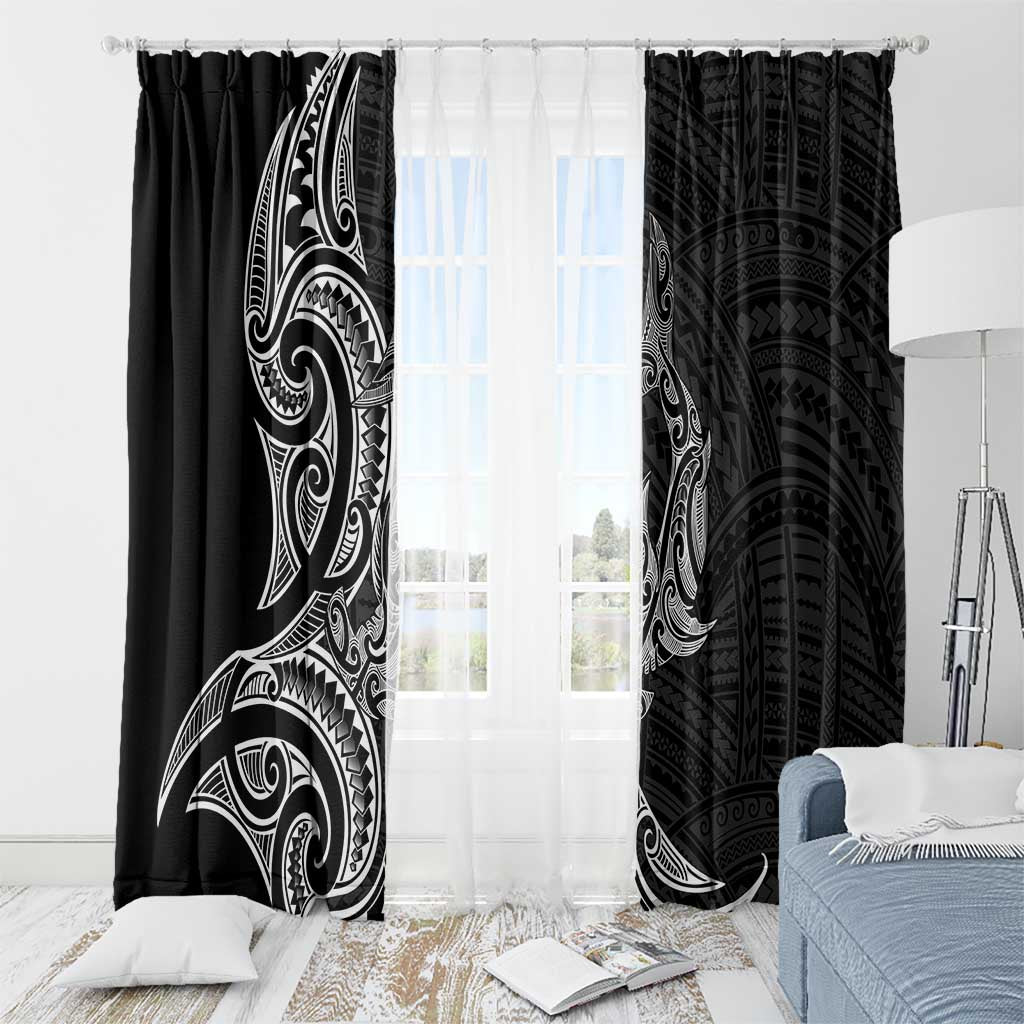 New Zealand Hammerhead Shark Window Curtain Maori Haehae Mangopare Black - Aussie Hoodie