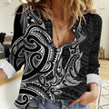 New Zealand Hammerhead Shark Women Casual Shirt Maori Haehae Mangopare Black - Aussie Hoodie