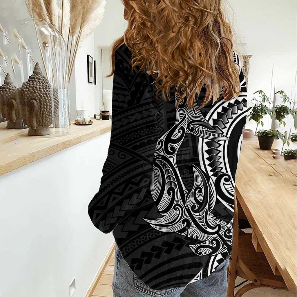 New Zealand Hammerhead Shark Women Casual Shirt Maori Haehae Mangopare Black - Aussie Hoodie
