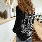 New Zealand Hammerhead Shark Women Casual Shirt Maori Haehae Mangopare Black - Aussie Hoodie