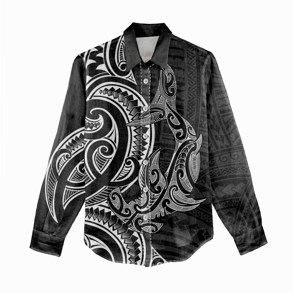 New Zealand Hammerhead Shark Women Casual Shirt Maori Haehae Mangopare Black - Aussie Hoodie