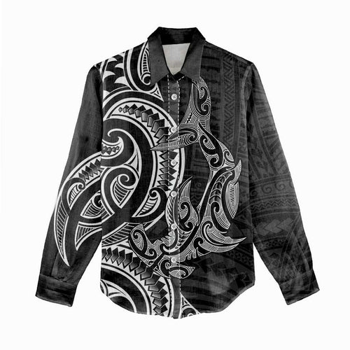 New Zealand Hammerhead Shark Women Casual Shirt Maori Haehae Mangopare Black - Aussie Hoodie