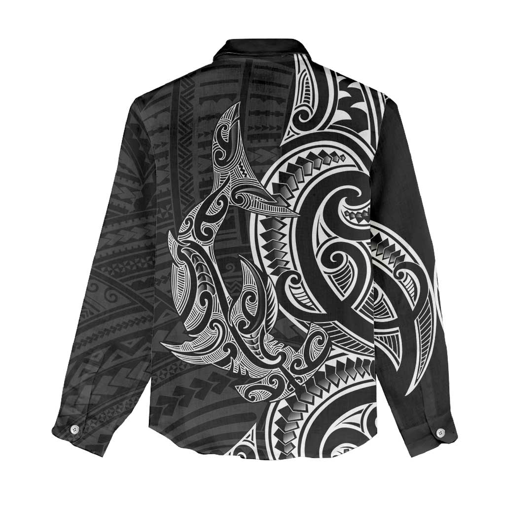 New Zealand Hammerhead Shark Women Casual Shirt Maori Haehae Mangopare Black - Aussie Hoodie