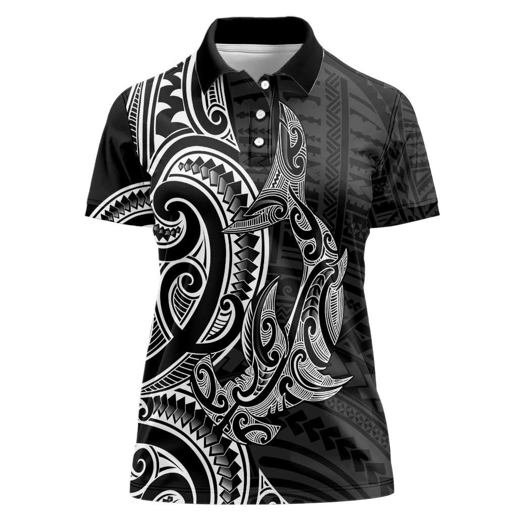 New Zealand Hammerhead Shark Women Polo Shirt Maori Haehae Mangopare Black - Aussie Hoodie