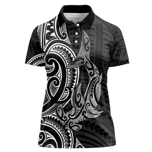 New Zealand Hammerhead Shark Women Polo Shirt Maori Haehae Mangopare Black - Aussie Hoodie