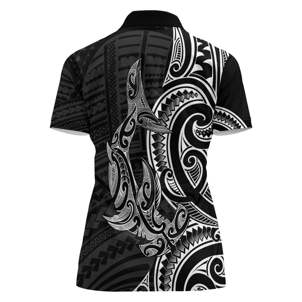 New Zealand Hammerhead Shark Women Polo Shirt Maori Haehae Mangopare Black - Aussie Hoodie