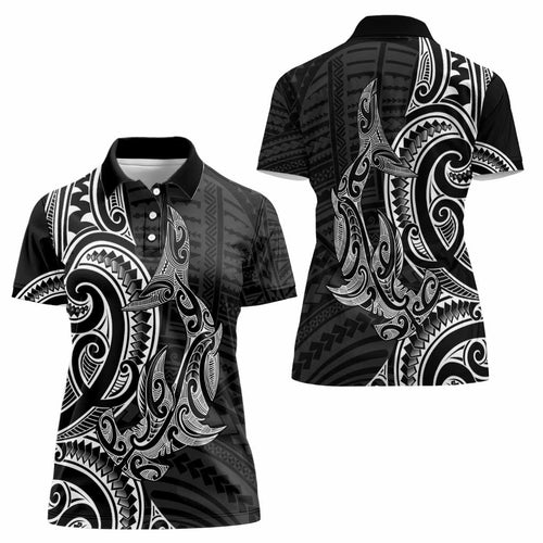 New Zealand Hammerhead Shark Women Polo Shirt Maori Haehae Mangopare Black - Aussie Hoodie