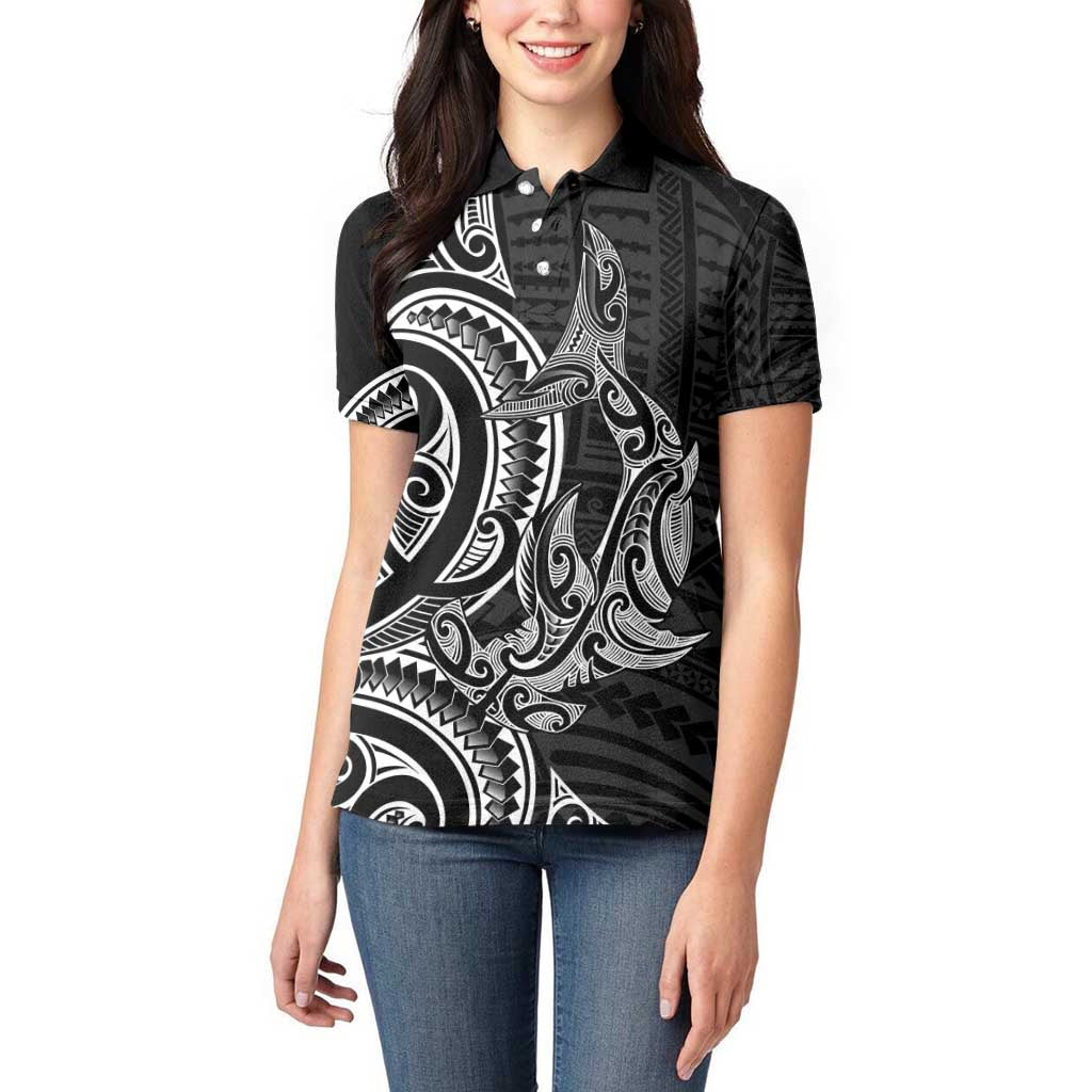 New Zealand Hammerhead Shark Women Polo Shirt Maori Haehae Mangopare Black - Aussie Hoodie