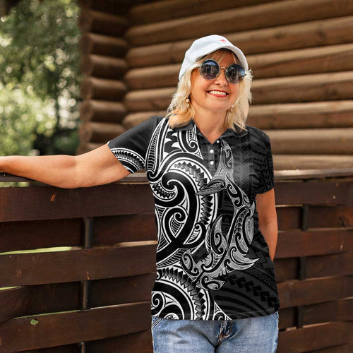 New Zealand Hammerhead Shark Women Polo Shirt Maori Haehae Mangopare Black - Aussie Hoodie