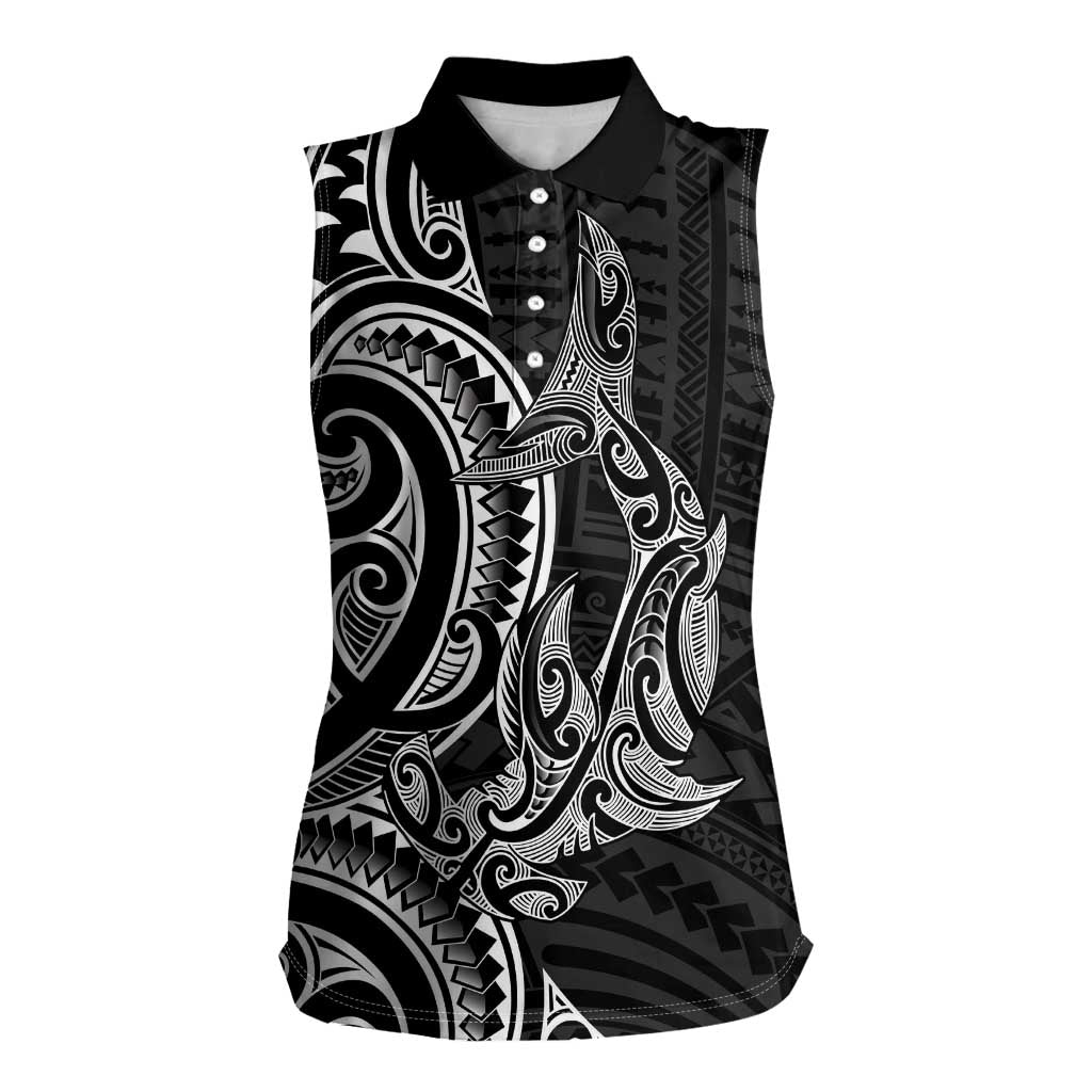 New Zealand Hammerhead Shark Women Sleeveless Polo Shirt Maori Haehae Mangopare Black - Aussie Hoodie