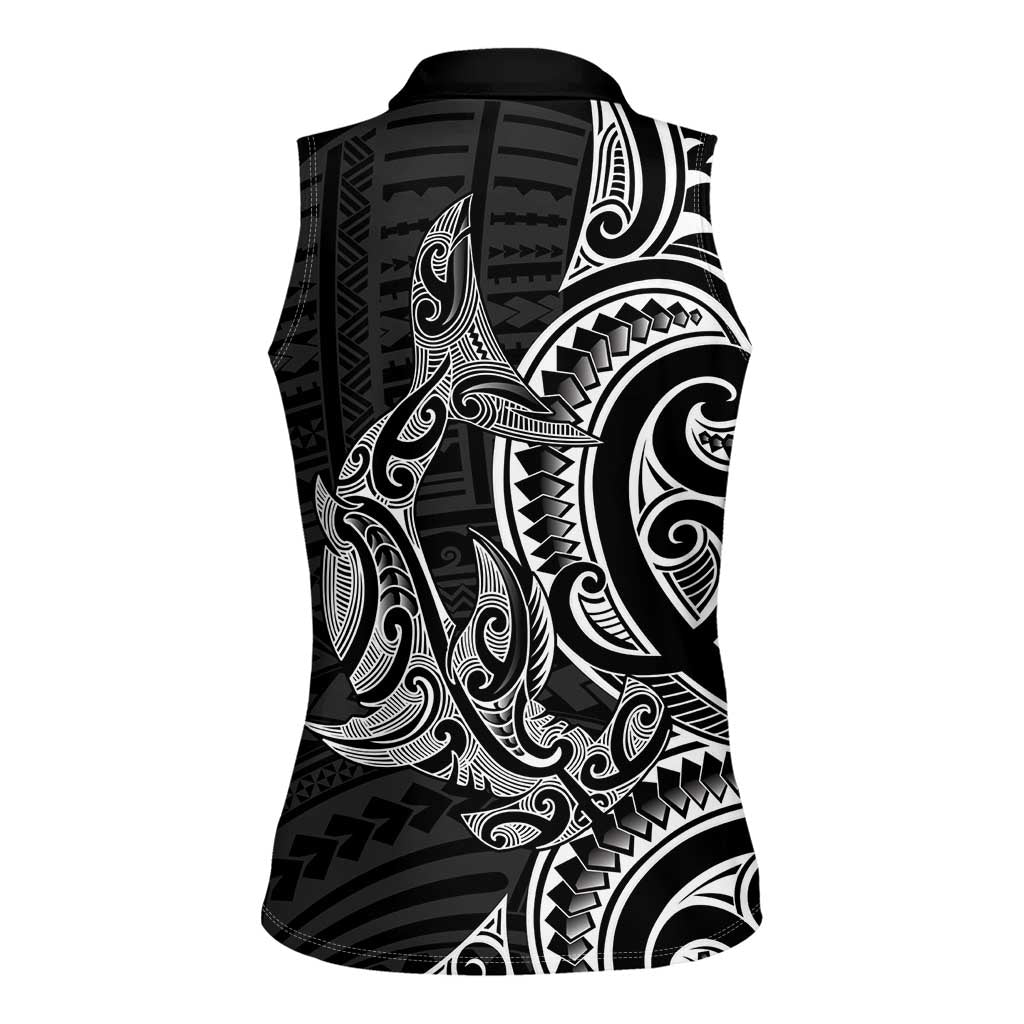 New Zealand Hammerhead Shark Women Sleeveless Polo Shirt Maori Haehae Mangopare Black - Aussie Hoodie