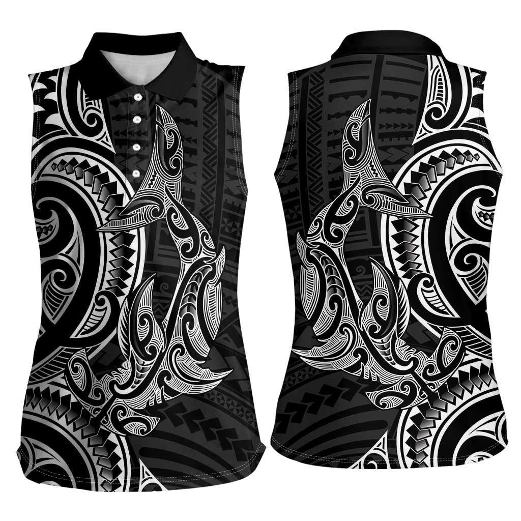 New Zealand Hammerhead Shark Women Sleeveless Polo Shirt Maori Haehae Mangopare Black - Aussie Hoodie
