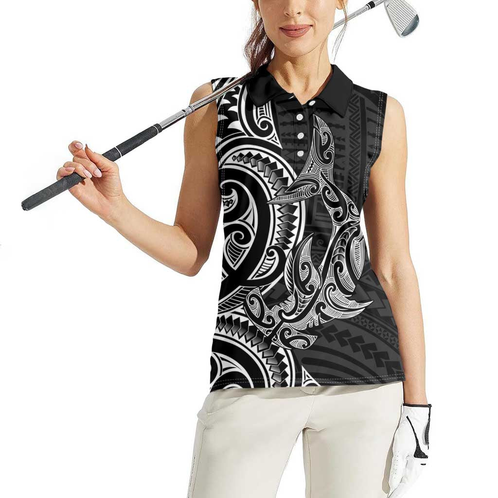 New Zealand Hammerhead Shark Women Sleeveless Polo Shirt Maori Haehae Mangopare Black - Aussie Hoodie