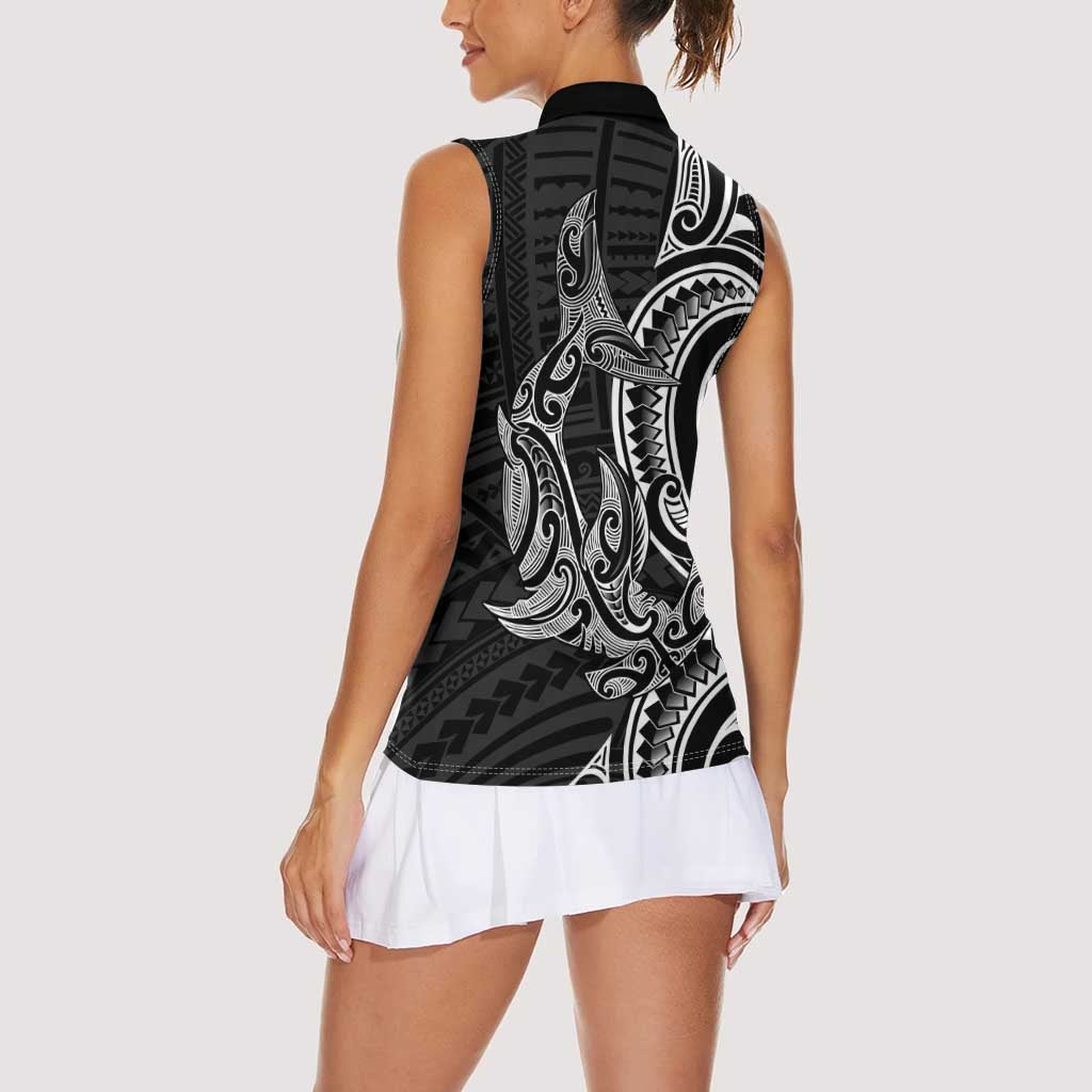 New Zealand Hammerhead Shark Women Sleeveless Polo Shirt Maori Haehae Mangopare Black - Aussie Hoodie