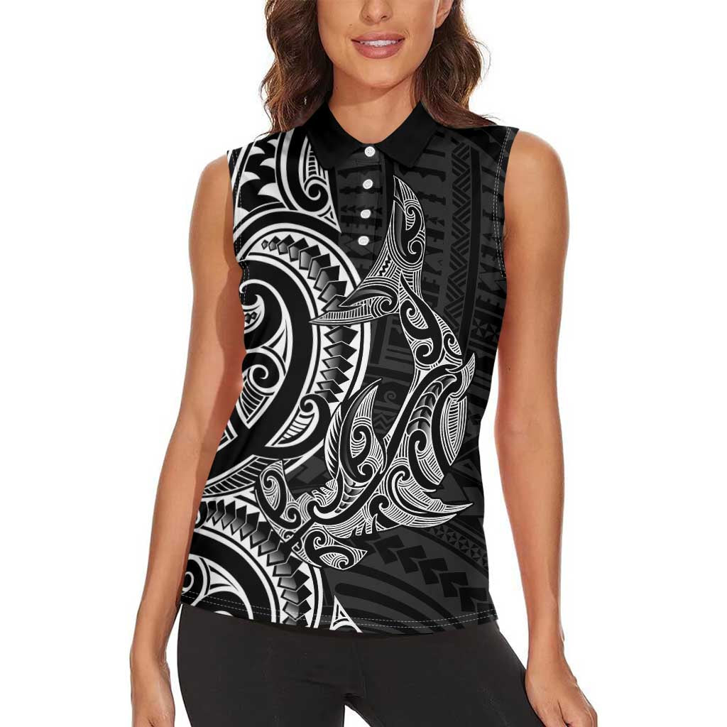 New Zealand Hammerhead Shark Women Sleeveless Polo Shirt Maori Haehae Mangopare Black - Aussie Hoodie