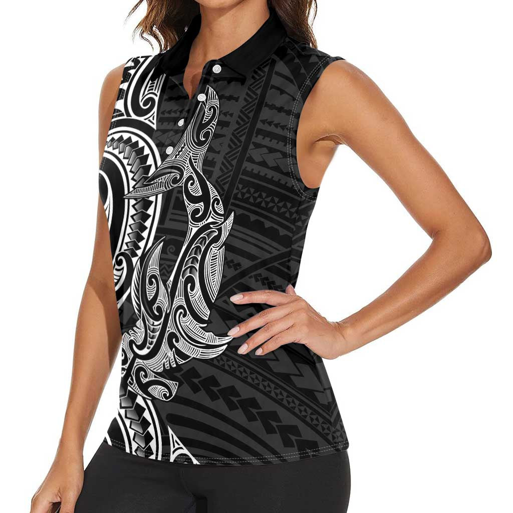 New Zealand Hammerhead Shark Women Sleeveless Polo Shirt Maori Haehae Mangopare Black - Aussie Hoodie