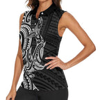 New Zealand Hammerhead Shark Women Sleeveless Polo Shirt Maori Haehae Mangopare Black - Aussie Hoodie