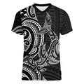 New Zealand Hammerhead Shark Women V-Neck T-Shirt Maori Haehae Mangopare Black - Aussie Hoodie