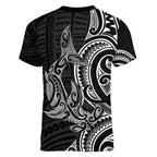 New Zealand Hammerhead Shark Women V-Neck T-Shirt Maori Haehae Mangopare Black - Aussie Hoodie