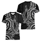 New Zealand Hammerhead Shark Women V-Neck T-Shirt Maori Haehae Mangopare Black - Aussie Hoodie