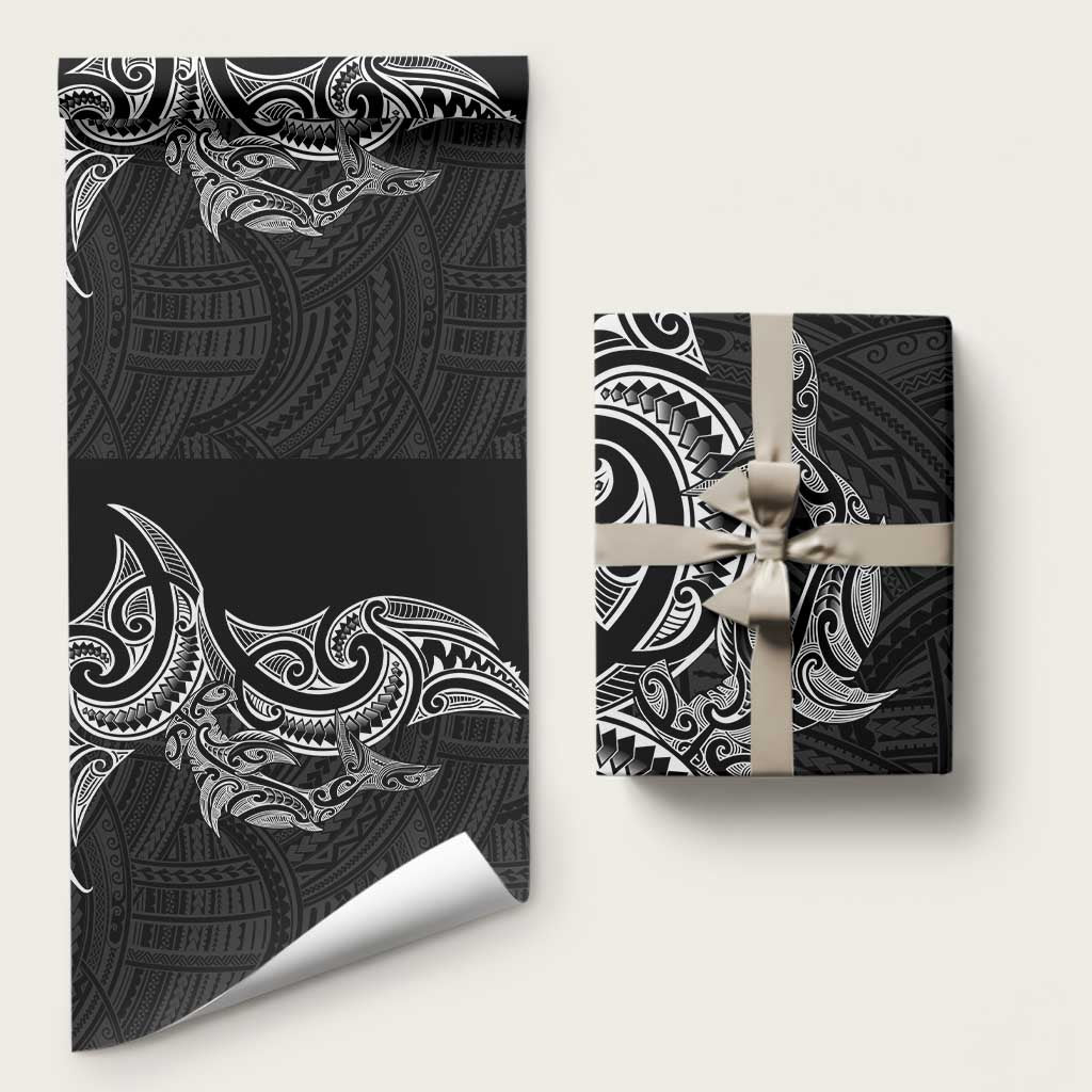 New Zealand Hammerhead Shark Wrapping Paper Maori Haehae Mangopare Black - Aussie Hoodie
