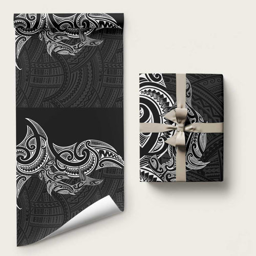 New Zealand Hammerhead Shark Wrapping Paper Maori Haehae Mangopare Black - Aussie Hoodie