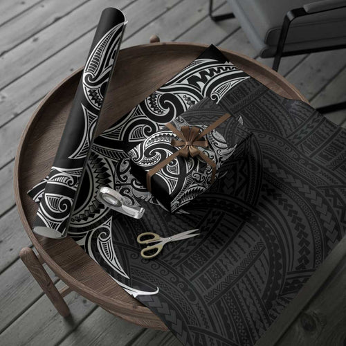 New Zealand Hammerhead Shark Wrapping Paper Maori Haehae Mangopare Black - Aussie Hoodie