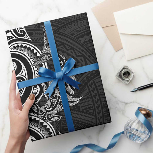 New Zealand Hammerhead Shark Wrapping Paper Maori Haehae Mangopare Black - Aussie Hoodie