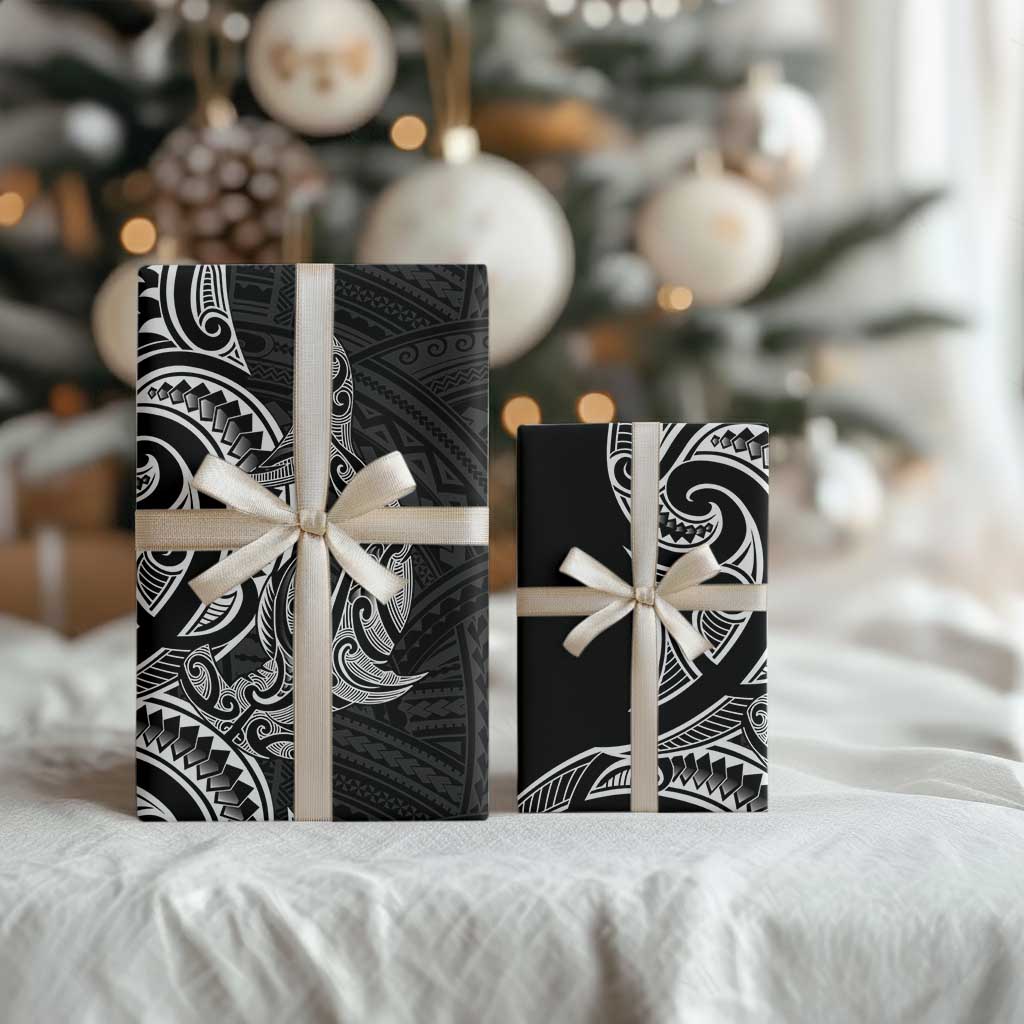 New Zealand Hammerhead Shark Wrapping Paper Maori Haehae Mangopare Black - Aussie Hoodie
