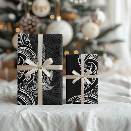 New Zealand Hammerhead Shark Wrapping Paper Maori Haehae Mangopare Black - Aussie Hoodie