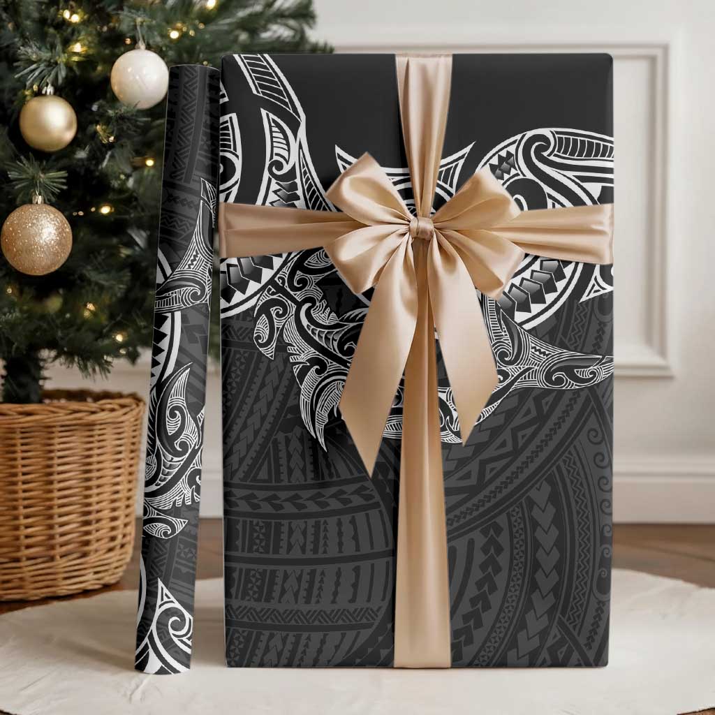 New Zealand Hammerhead Shark Wrapping Paper Maori Haehae Mangopare Black - Aussie Hoodie