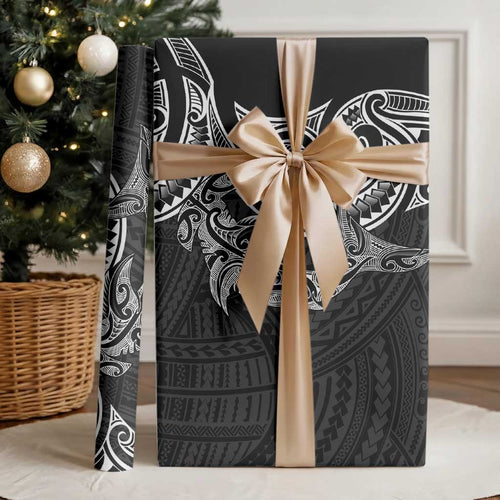 New Zealand Hammerhead Shark Wrapping Paper Maori Haehae Mangopare Black - Aussie Hoodie