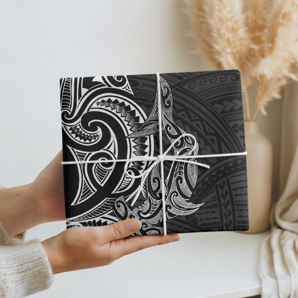 New Zealand Hammerhead Shark Wrapping Paper Maori Haehae Mangopare Black - Aussie Hoodie