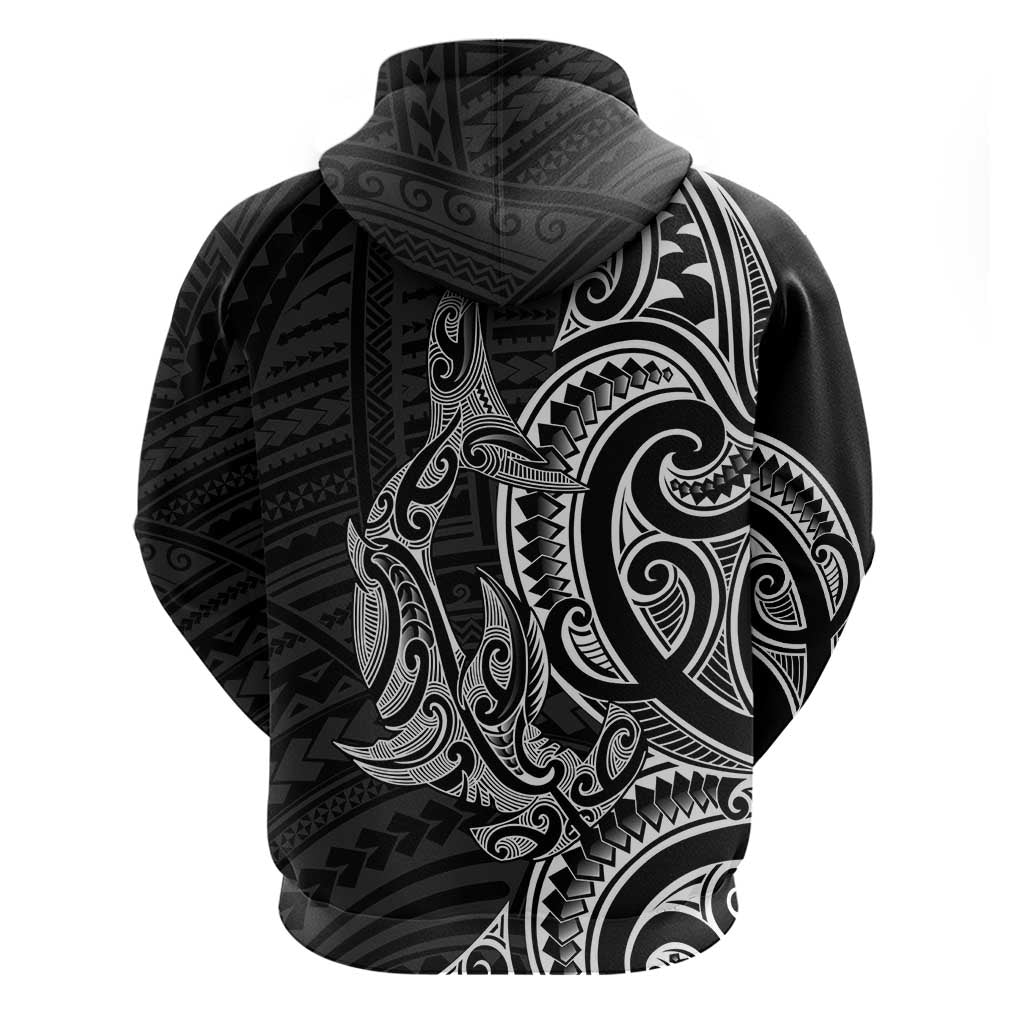 New Zealand Hammerhead Shark Zip Hoodie Maori Haehae Mangopare Black - Aussie Hoodie