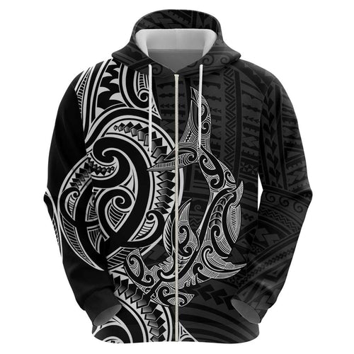 New Zealand Hammerhead Shark Zip Hoodie Maori Haehae Mangopare Black - Aussie Hoodie