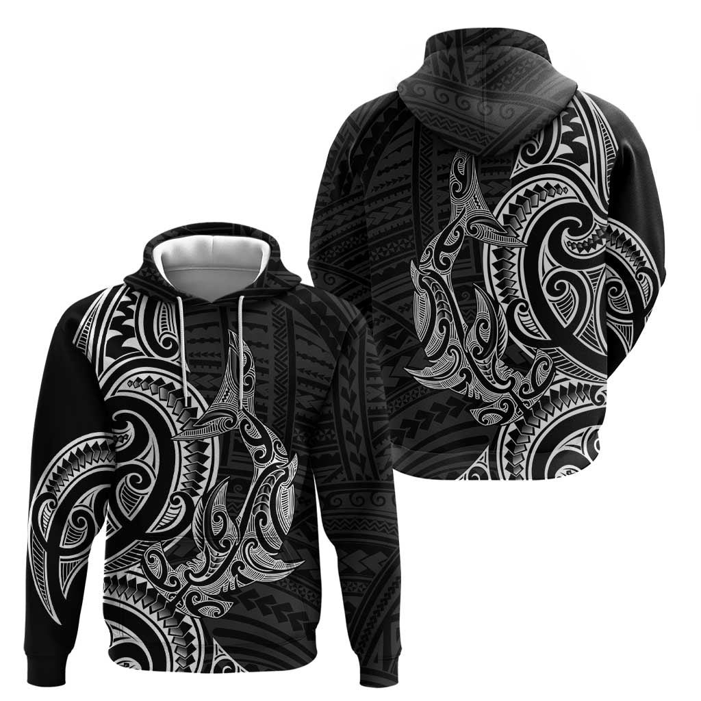 New Zealand Hammerhead Shark Zip Hoodie Maori Haehae Mangopare Black - Aussie Hoodie