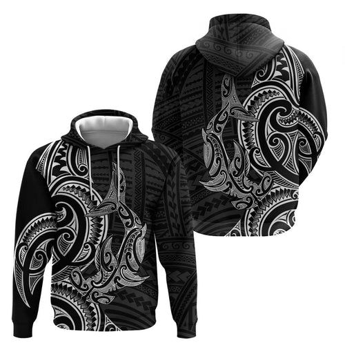 New Zealand Hammerhead Shark Zip Hoodie Maori Haehae Mangopare Black - Aussie Hoodie
