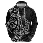 New Zealand Hammerhead Shark Zip Hoodie Maori Haehae Mangopare Black - Aussie Hoodie