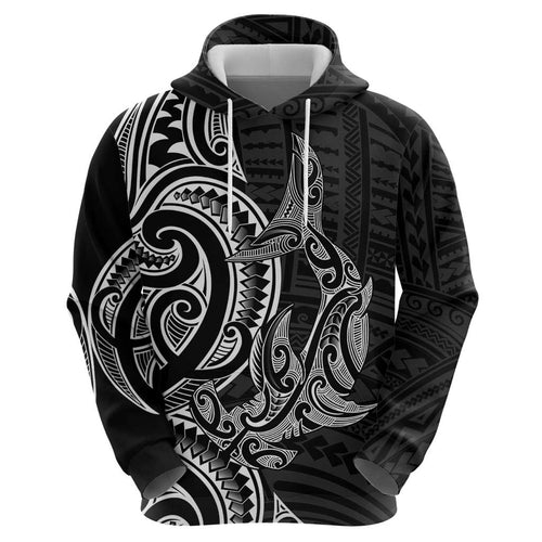 New Zealand Hammerhead Shark Zip Hoodie Maori Haehae Mangopare Black - Aussie Hoodie