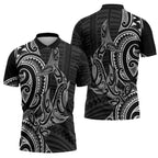 New Zealand Hammerhead Shark Zipper Polo Shirt Maori Haehae Mangopare Black - Aussie Hoodie
