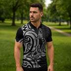 New Zealand Hammerhead Shark Zipper Polo Shirt Maori Haehae Mangopare Black - Aussie Hoodie
